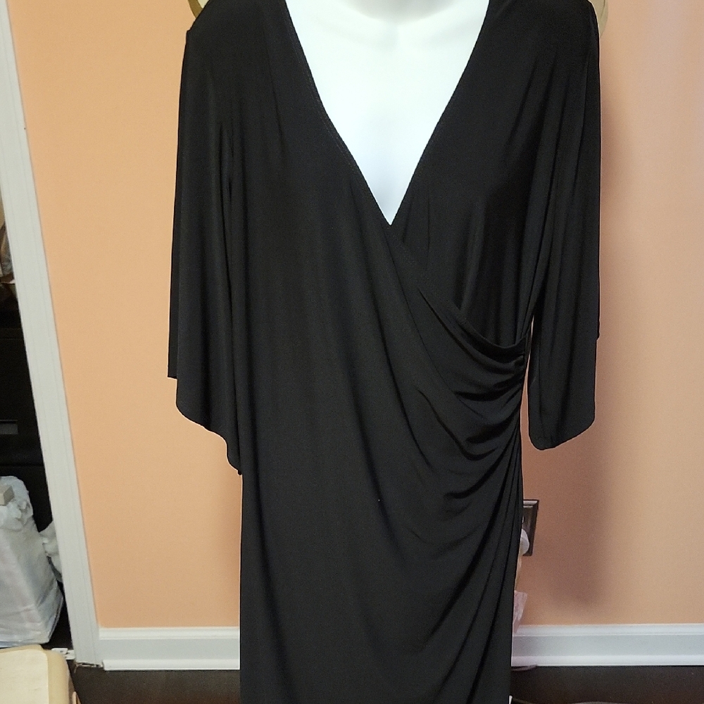 Avenue Sophisticated Black Draped Long Sleeve Dress
